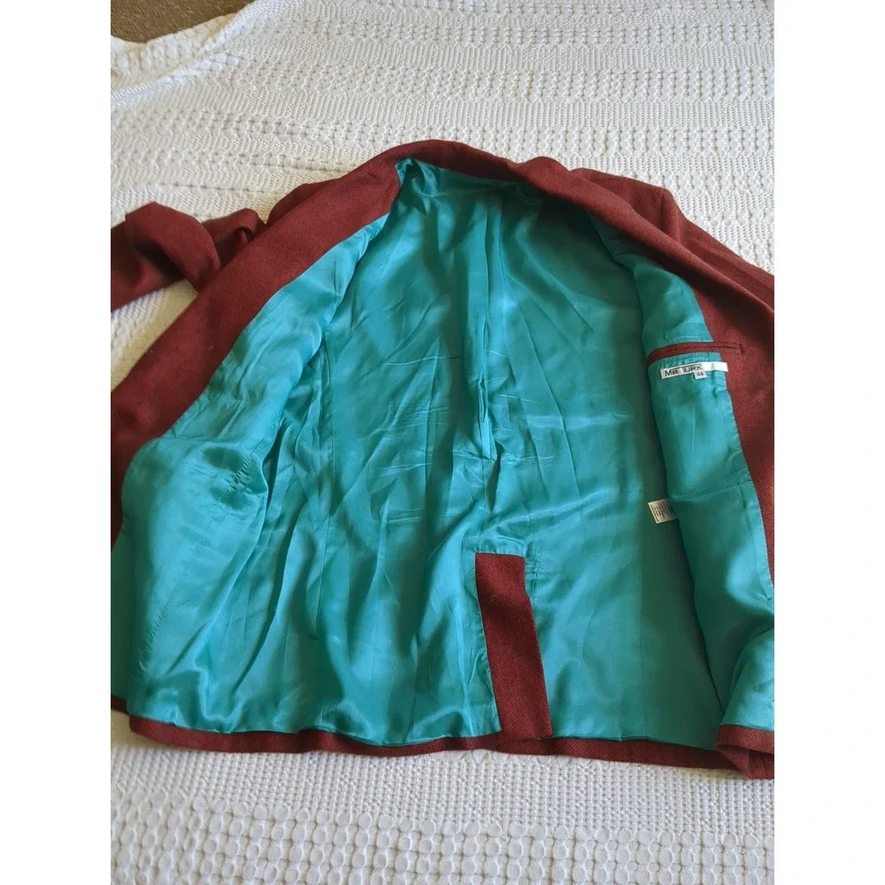 Mr Turk Blazer Herringbone Wool Blend Red Turquoise‎ 2 Button Size 44